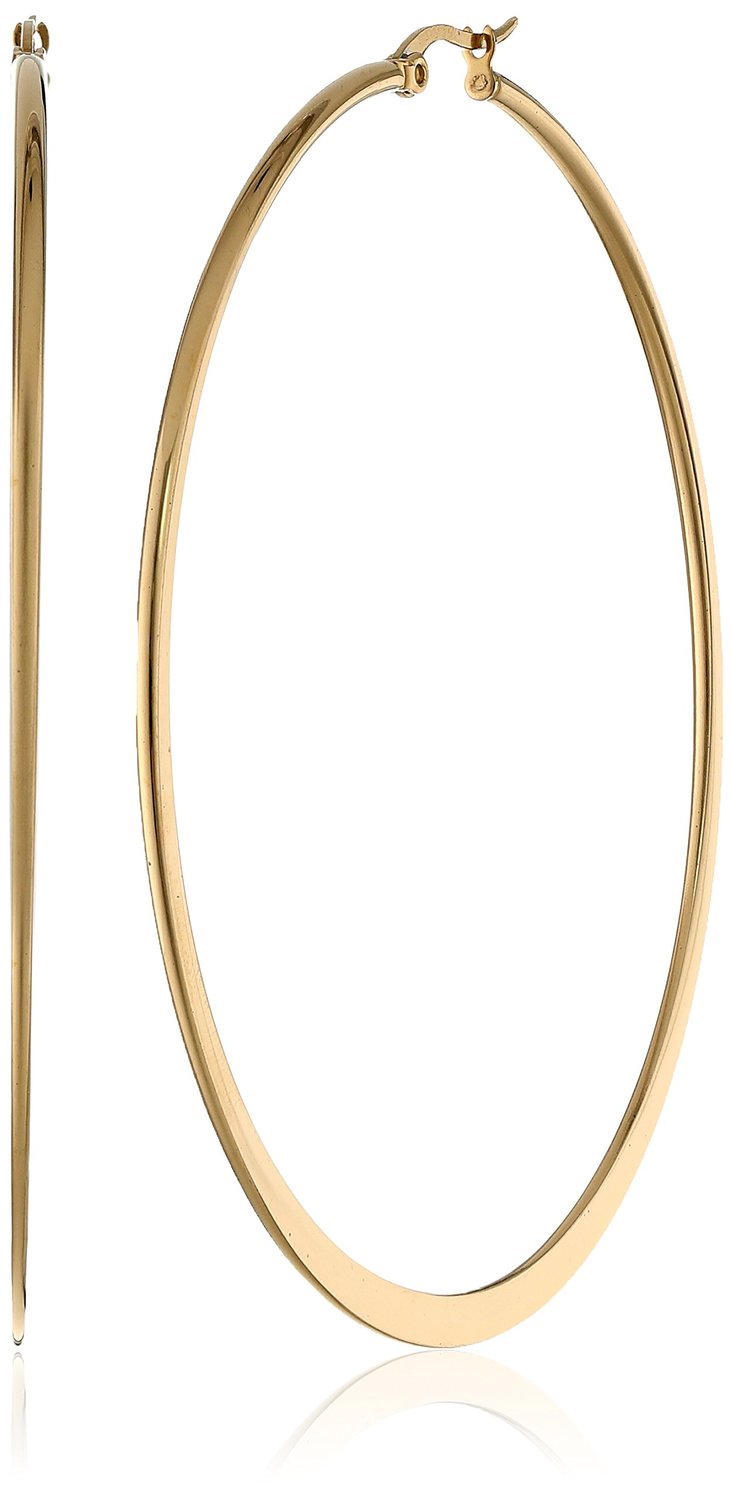 Stainless Steel 70mm Flat Accent, Top Click Closure Hoop Earrings